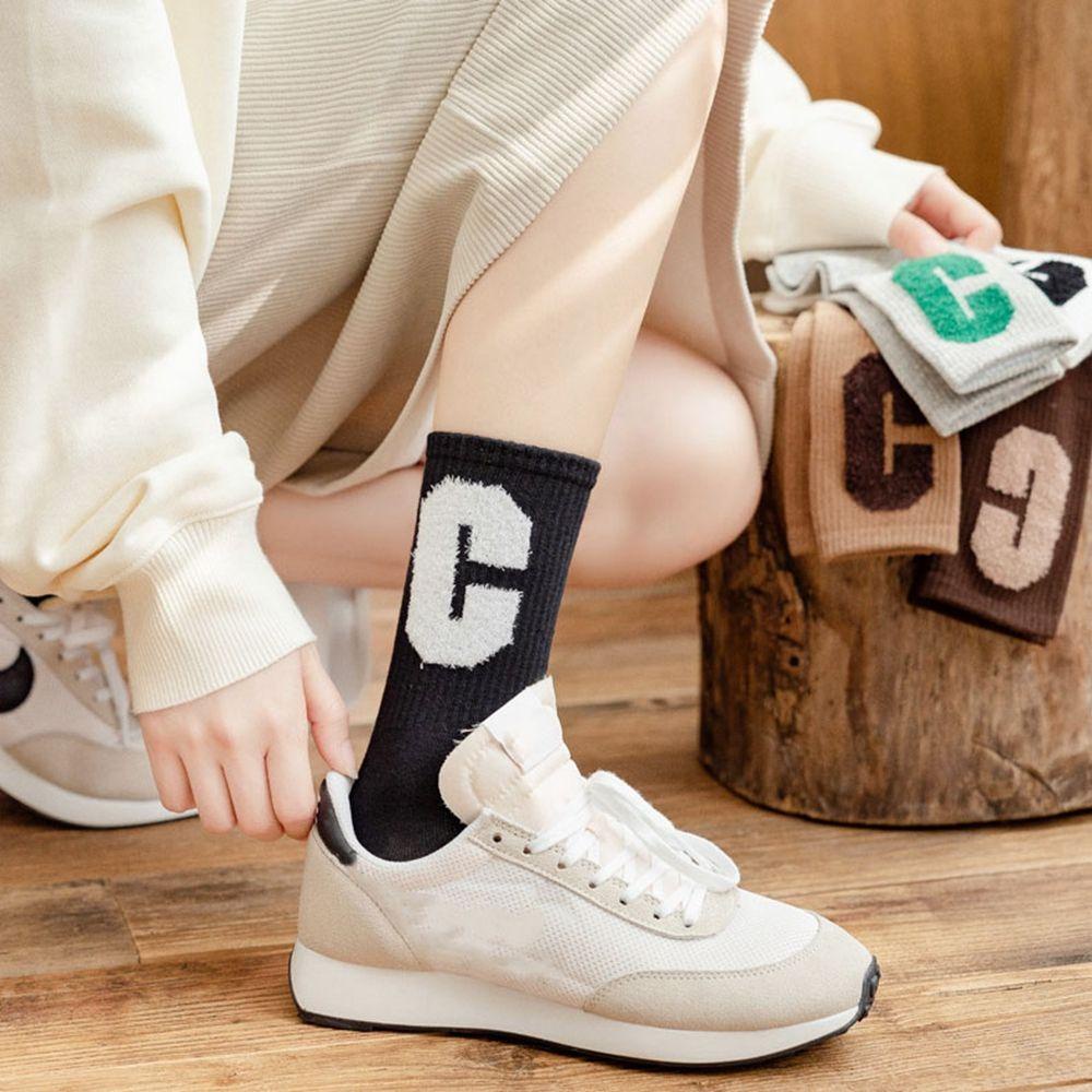 NICKOLAS Vớ Len Cổ Cao Thêu Chữ C Thấm Hút Mồ Hôi Màu Sắc Đơn Giản Thời Trang Cho Nữ