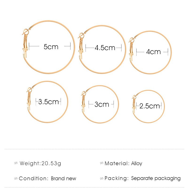 Bộ 6 khuyên tai dáng tròn cỡ vừa nhỏ nhắn cá tính sành điệu 2020