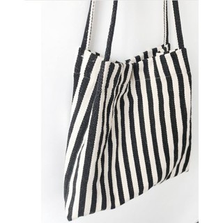 Túi vải dù Tote bag kẻ màu đen
