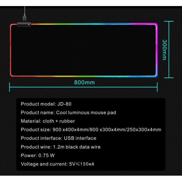 Lót Chuột RGB - Mouse pad RGB - 80x30x0.4cm - 30 NGÀY ĐỔI TRẢ MIỄN PHÍ