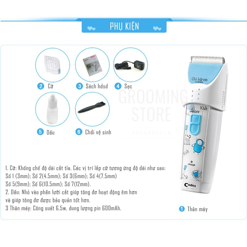 (CODOS CHC 830) Tông đơ cắt tóc trẻ em - Tông đơ cạo tóc máu trẻ sơ sinh - Grooming Store