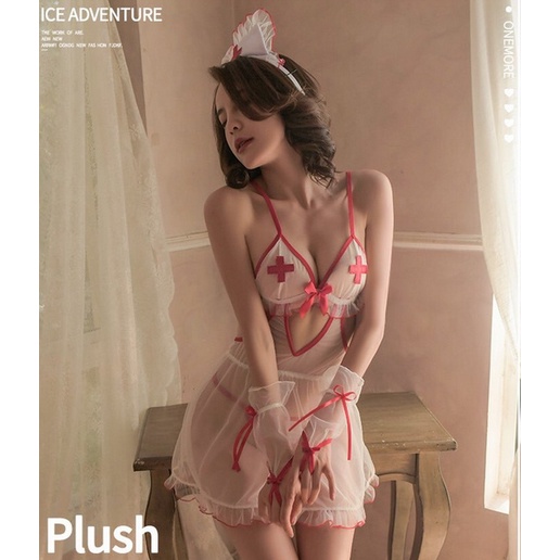 Đồ ngủ sexy cosplay cô y tá mỏng xuyên thấu gợi cảm quyến rũ Dinnastore