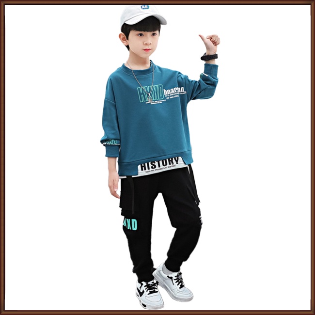 Set Đồ Thể Thao 2 Món Gồm Áo Sweater Tay Dài Cổ Tròn In Chữ Và Quần Dài Cho Bé Trai 4-10 Tuổi