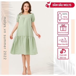 Đầm bầu thiết kế MOLYS M2254 suông đuôi cá vải ô nhăn tôn dáng [Luôn có video SP thật]