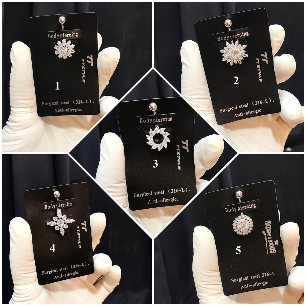 KHUYÊN RỐN HÌNH HOA ĐÁ TRẮNG SIÊU SÁNG !