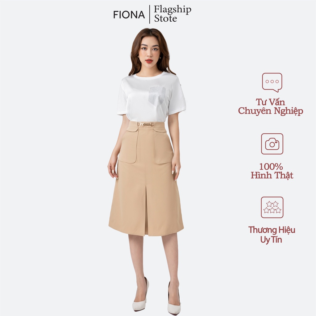 Chân váy nữ dáng A dài đẹp công sở nữ  xếp ly trước cạp bong kẹp đai FIONA F252195