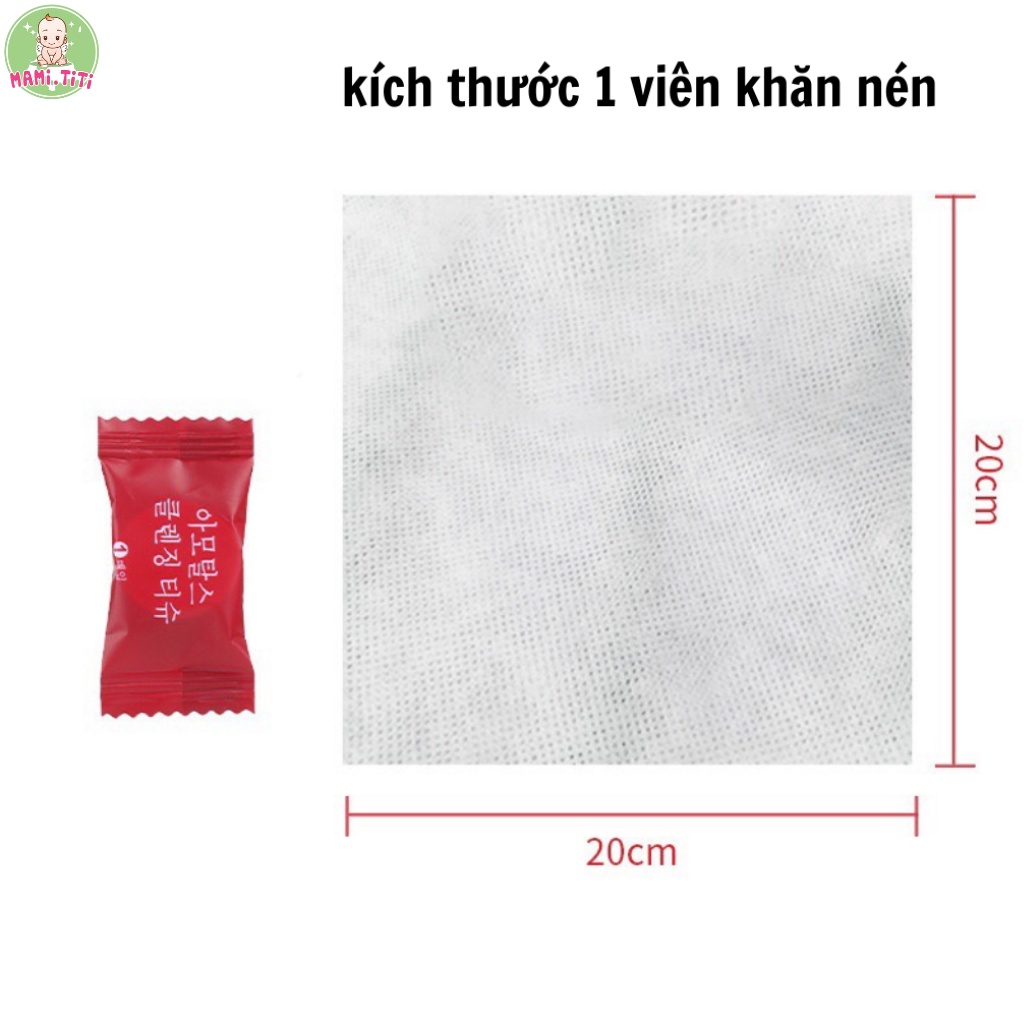 khăn giấy nén, khăn lau mặt nén dạng viên kẹo Hàn Quốc dùng một lần siêu tiện lợi ( 1 gói 20 khăn )