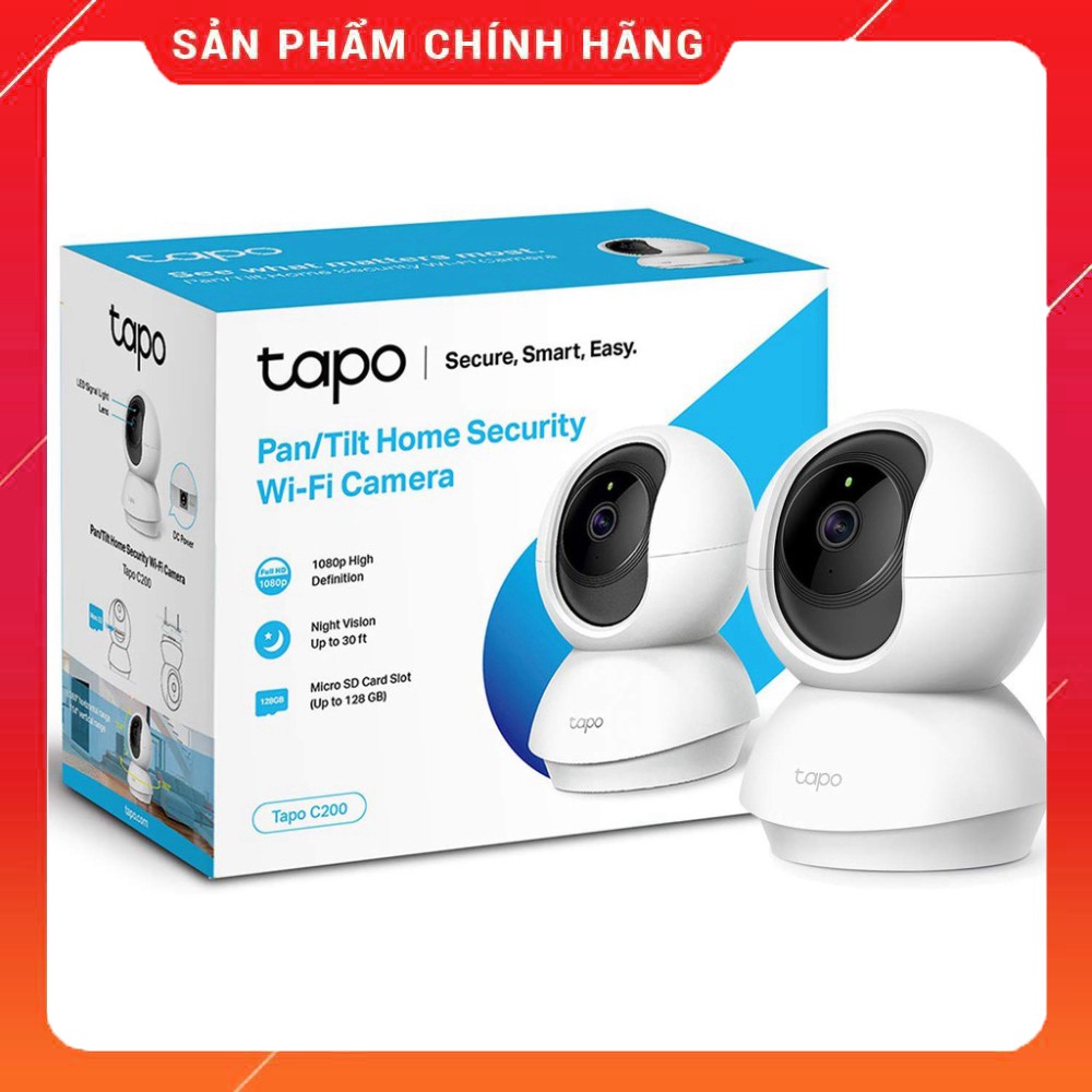 Camera TPLink WIFI Tapo C200 sắc nét 1080p ngày đêm âm thanh 2 chiều hỗ trợ thẻ nhớ lên đến 128GB - Hàng chín hãng