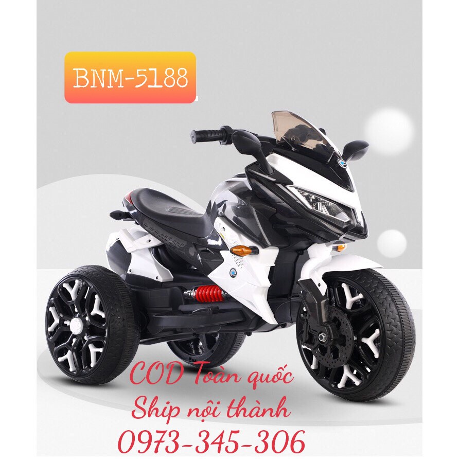 Xe máy điện moto 3 bánh BABY-KID 5188 cao cấp phiên bản thể thao, có đèn phát sáng bánh xe (Đỏ-Trắng-Xanh-Vàng)