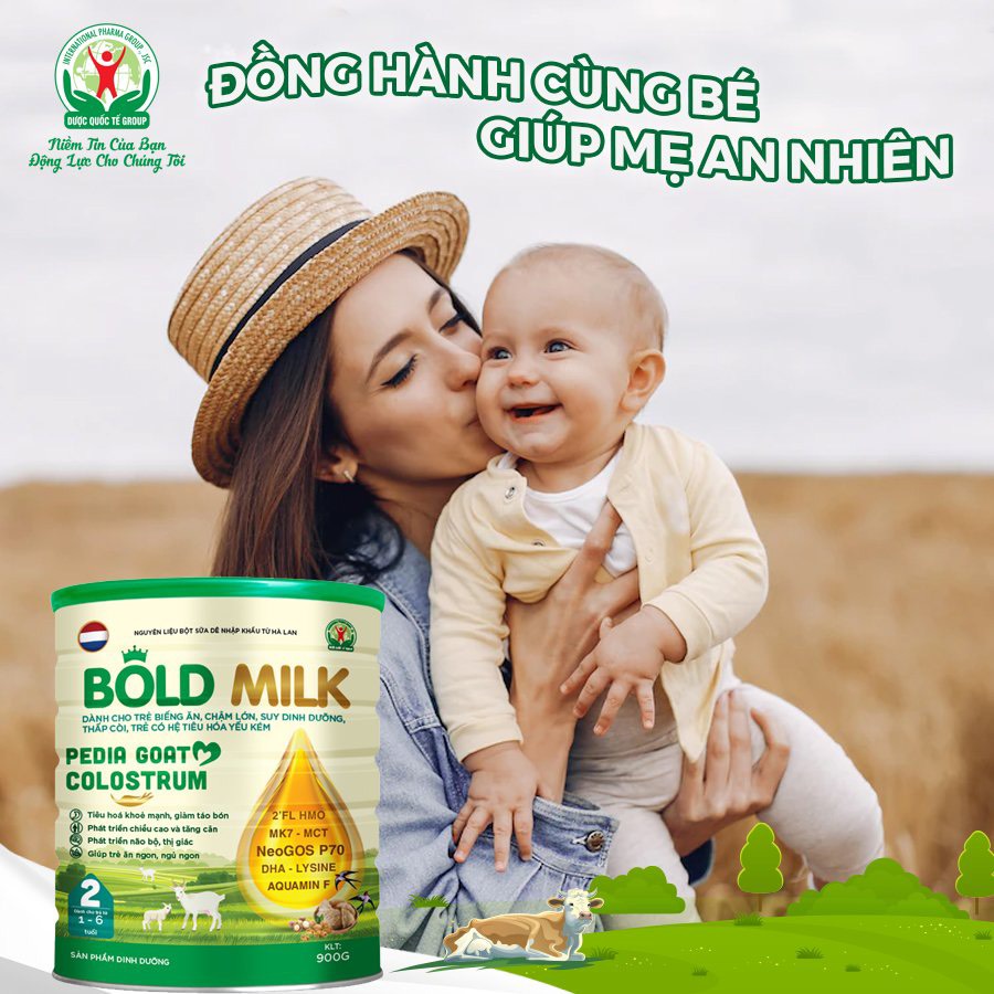 Sữa bột cho trẻ Bold Milk Pedia Goat Colostrum, Hỗ trợ trẻ biếng ăn, chậm lớn, thấp còi, tiêu hóa kém - Hộp 900gr