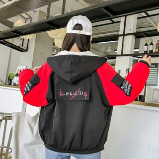 [P7] Áo khoác đẹp dù nữ form rộng phối thân và tay chữ Hàn 2 lớp có nón