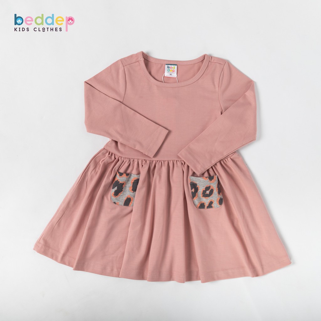 Váy bé gái dài tay chất cotton có túi hoạ tiết da báo thời trang thiết kế cao cấp Beddep Kids Clothes GV31