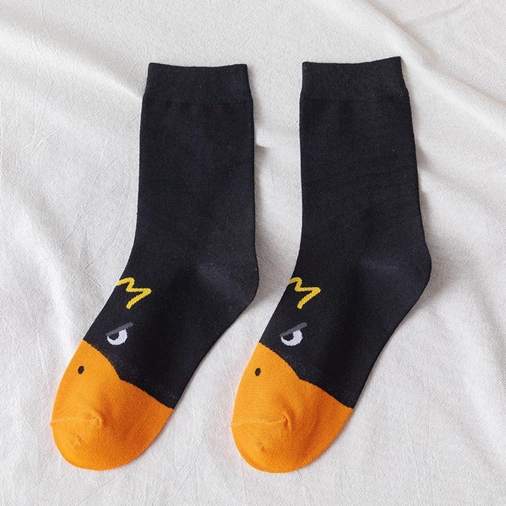 Tất cotton cổ cao in hình vịt vàng dễ thương cho nữ