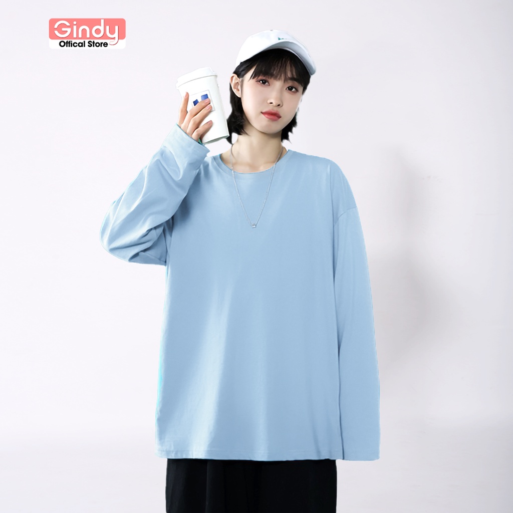 Áo thun phông nam nữ form rộng dài tay GINDY cổ tròn unisex basic vải cotton 100% co dãn thời trang xuân hè 2021 A9102