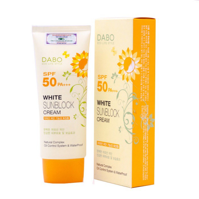 Kem chống nắng dưỡng trắng nâng tone da Dabo White Sunblock Cream SPF 50 PA+++ (70ml)