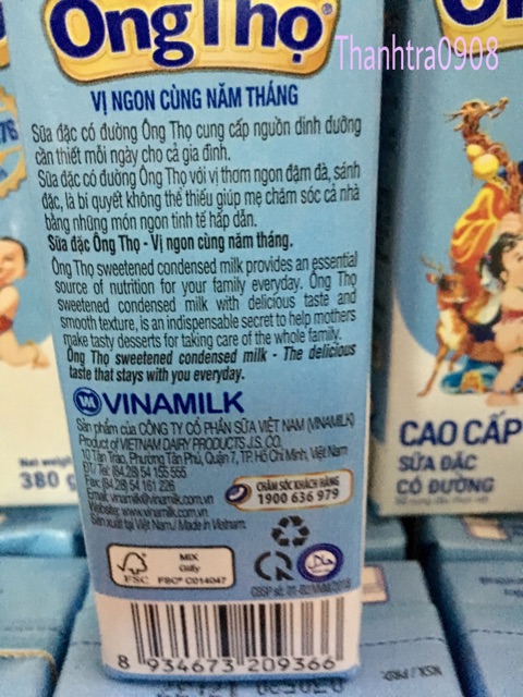 Sữa đặc có đường Ông Thọ hộp giấy 380g