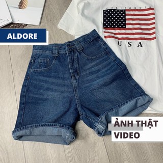 Quần Short Jeans Ống Rộng Chất Jean Xanh Đậm Aldore MSHA7