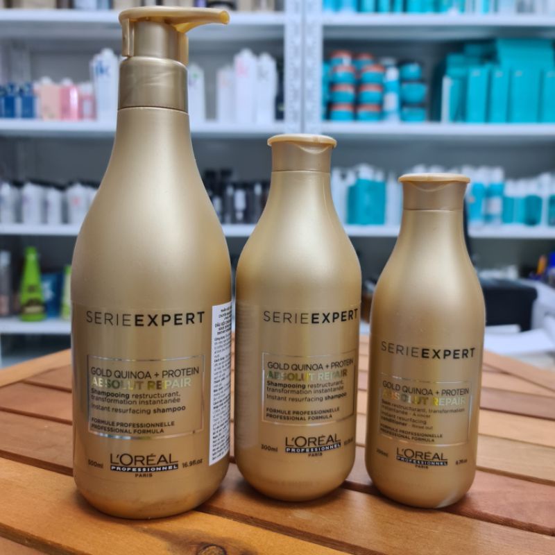 Dầu gội chăm sóc tóc hư tổn L'oreal Absolut Repair Gold 300ml - 500ml và dầu xả 200ml