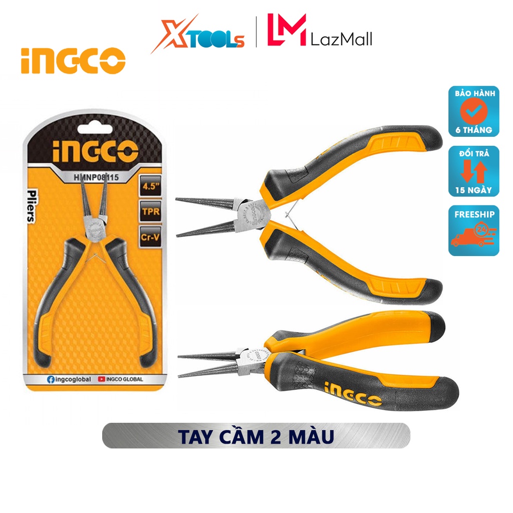 Kìm nhọn uốn vòng mini INGCO HMNP08115 |  kềm uốn vòng Kích thước 4.5&quot;/ 115mm Đầu kềm được đánh bóng và chống gỉ kẹp, gi