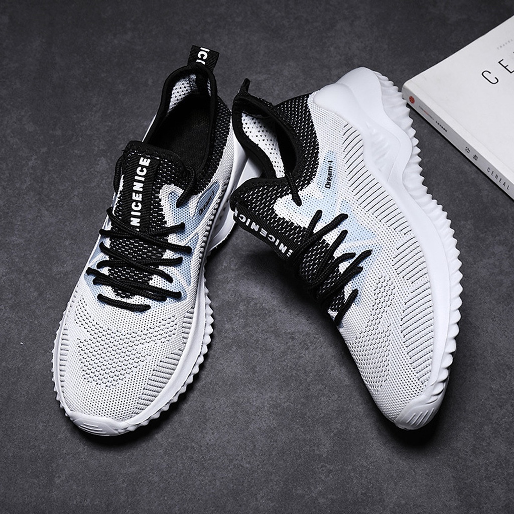 Giày Thể Thao Nam Vải Thoáng Khí Màu Ghi Sáng