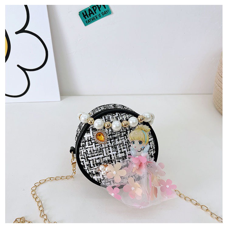 Túi xách hình tròn dành cho bé gái, họa tiết đính kèm siêu xinh - Hàng Quảng Châu Cao Cấp (6130)
