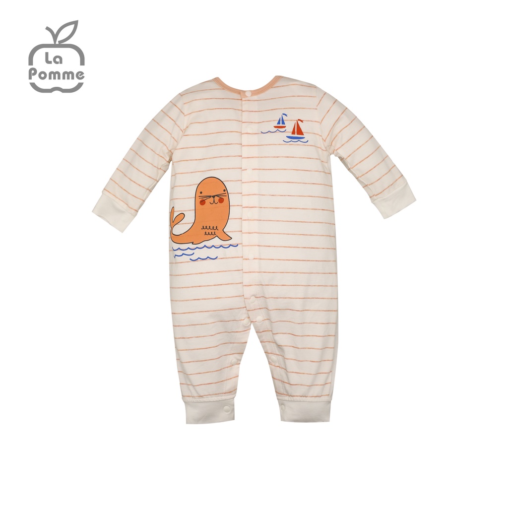 (MamanBébé chính hãng) JL047 Bộ body dài tay La Pomme Sư tử biển - Hồng kẻ