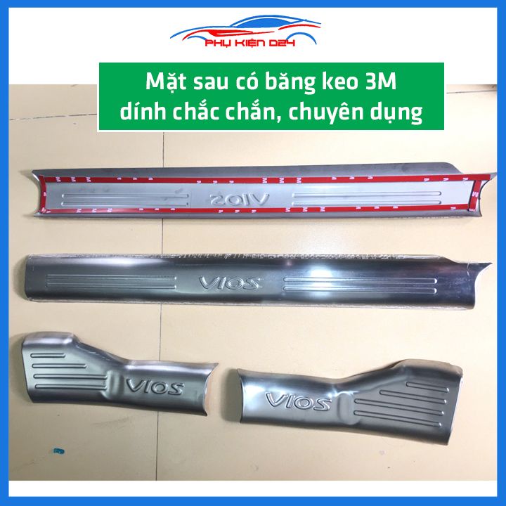 Bộ ốp bậc cửa trong ngoài nẹp bước chân Vios 2014-2015-2016-2017 Inox chống trầy trang trí xe