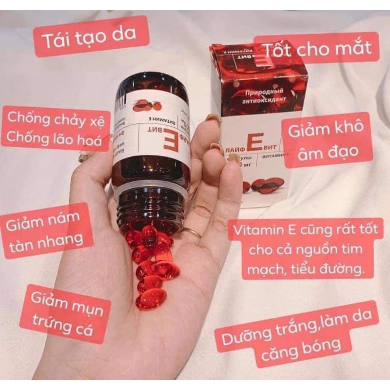CHÍNH HÃNG — VITAMIN E Đỏ Nga MIRROLLA 400mg Và 270mg Giúp Trống Lão Hóa, Làm Đẹp Da, Sáng Da, Giúp Da Căng Bóng