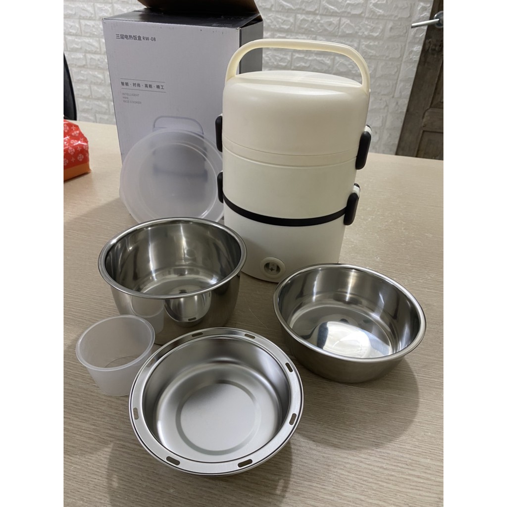 Hộp cơm cắm điện văn phòng tròn 2 tầng bát Inox hâm nóng nấu chín thức ăn dễ dàng
