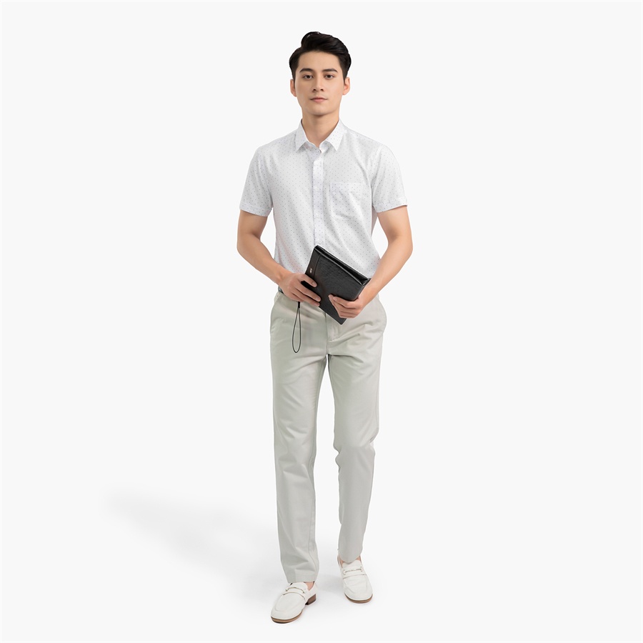 [MẪU MỚI] Áo sơ mi nam ngắn tay ARISTINO phom Regular fit, màu trắng họa tiết in xanh thanh lịch, nhã nhặn - ASS250S2