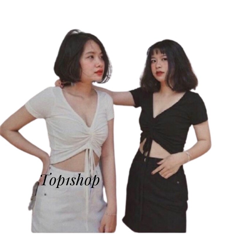 Áo Tay Ngắn Croptop Cô Tim Rút Dâyl.