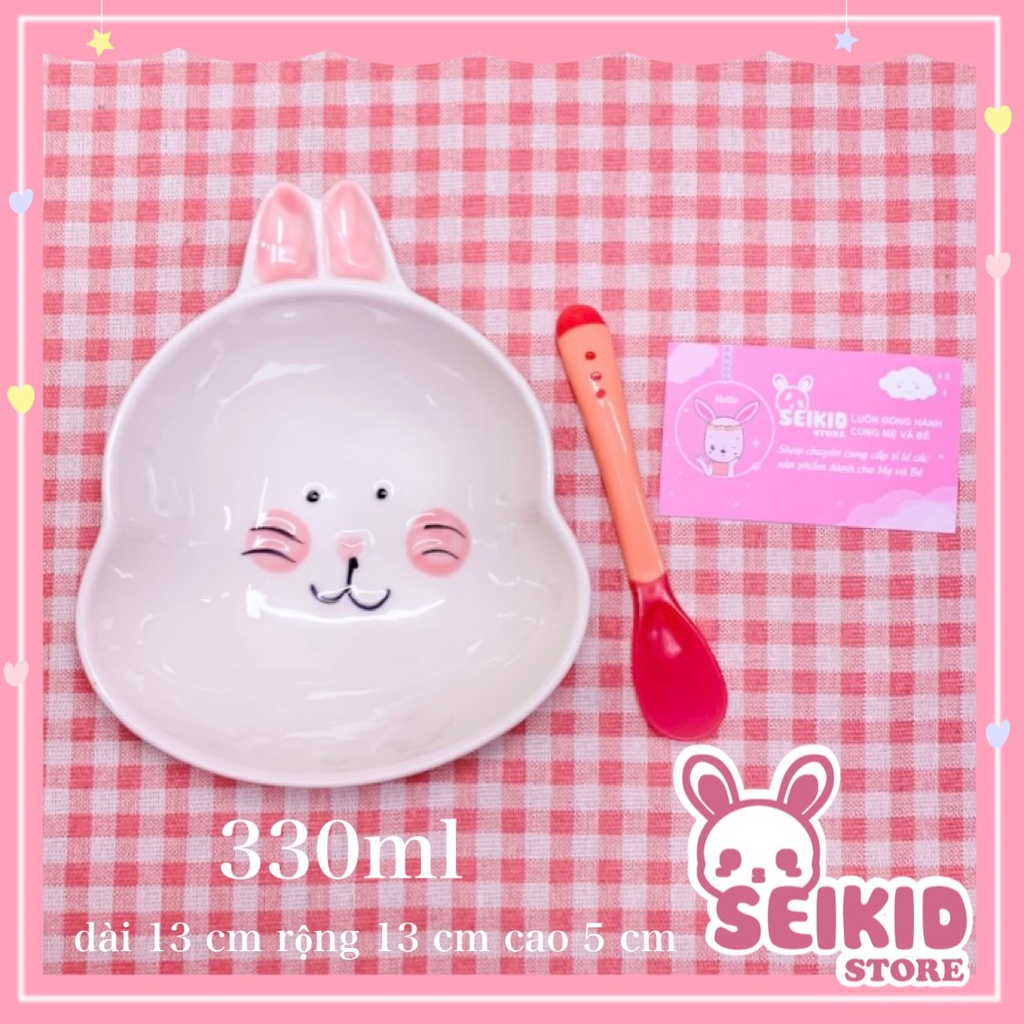 (Tặng thìa)Bát sứ ăn dặm, ăn cơm cao cấp cho bé size to hình Thỏ và Mèo dung tích 280-330ml Seikid Store