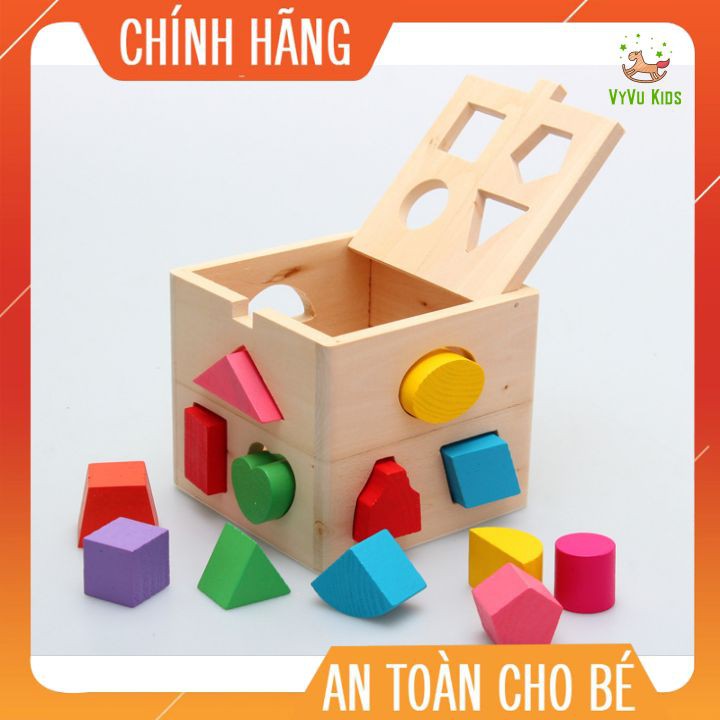 (Quà tặng là 1 khẩu trang)Hộp thả hình khối gỗ 13 món nhận biết hình dạng Montessori ♥️giúp bé nhận biết hình dạng