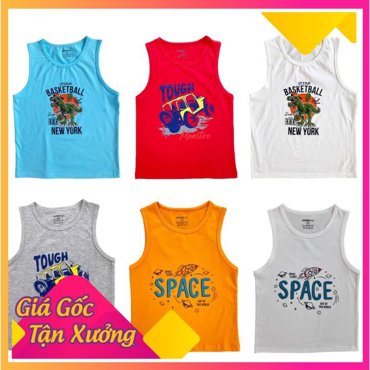 Áo Ba Lỗ Bé Trai - Áo Phông Ba Lỗ Thun Cotton Cho Bé Trai 1-8 Tuổi Hình In Ngộ Nghĩnh