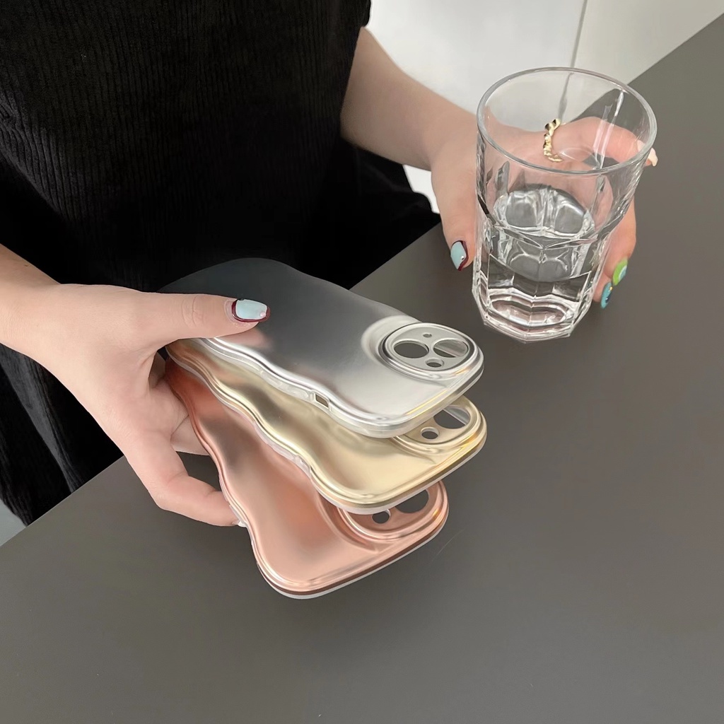 Ốp Điện Thoại IMD Mềm Màu Trơn Viền Gợn Sóng Cho Iphone 13 12 / 11 Pro Max