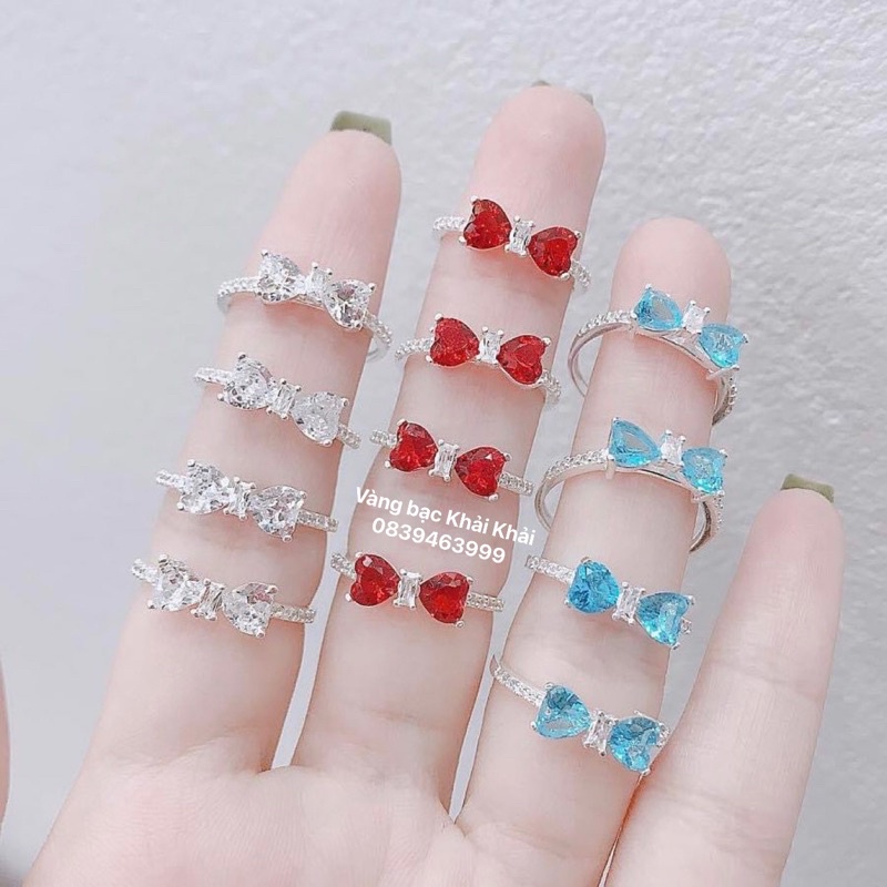 Nhẫn nơ bạc ta đính đá sáng bóng - Nhẫn nữ bạc ta - Vàng Bạc Khải Khải