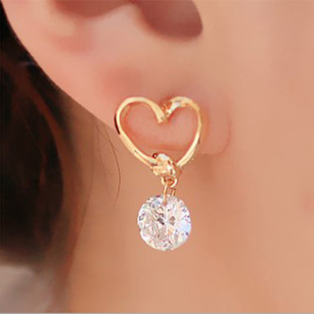 Đôi bông tai dạng xỏ hình trái tim tình yêu và viên pha lê thời trang cho nữ