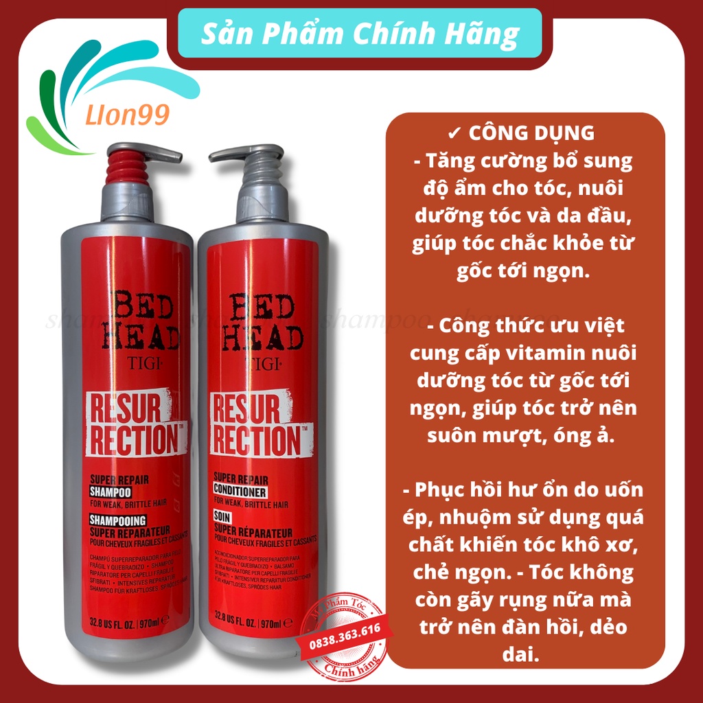 Cặp dầu gội TIGI BED HEAD 970ml phục hồi tóc khô xơ hư tổn giảm gãy rụng hàng chính hãng