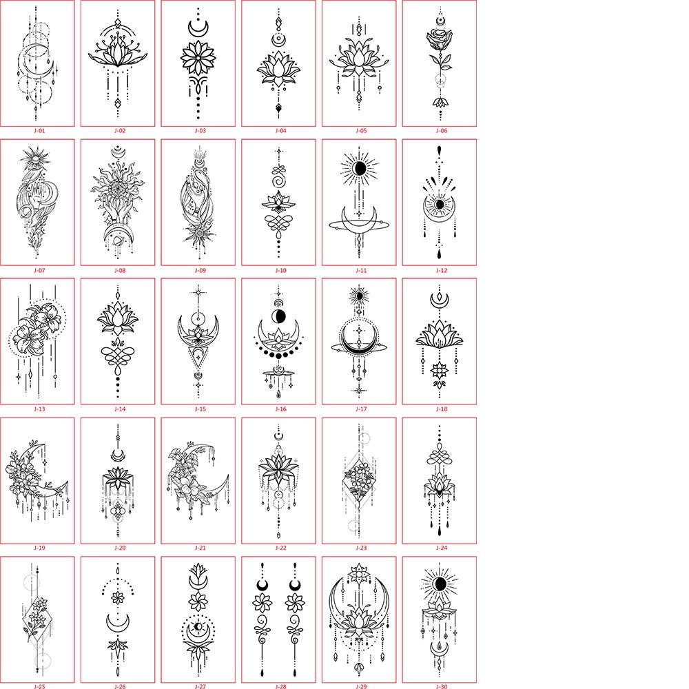 Set 30 Miếng Dán Hình Xăm Chống Nước Họa Tiết Hoa Và Mặt Trăng Màu Đen Cá Tính Dành Cho Nam Và Nữ
