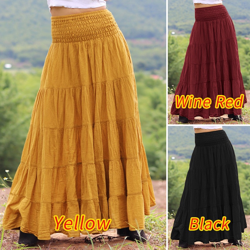 Chân váy maxi ZANZEA tà xòe rộng eo co giãn màu trơn thời trang retro cho nữ