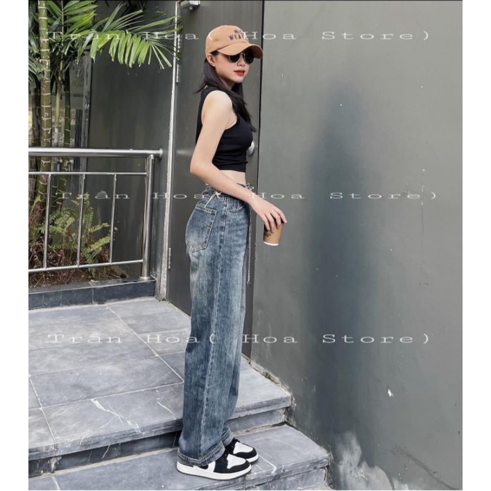 Quần jeans suông dây lưng wang hàng QCL1