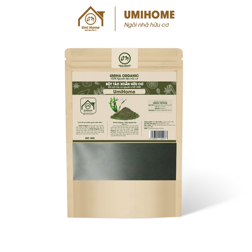 Bột Tảo Xoắn Spirulina nguyên chất UMIHOME 40G đắp mặt nạ dưỡng trắng da, loại bỏ mụn nám hiệu quả