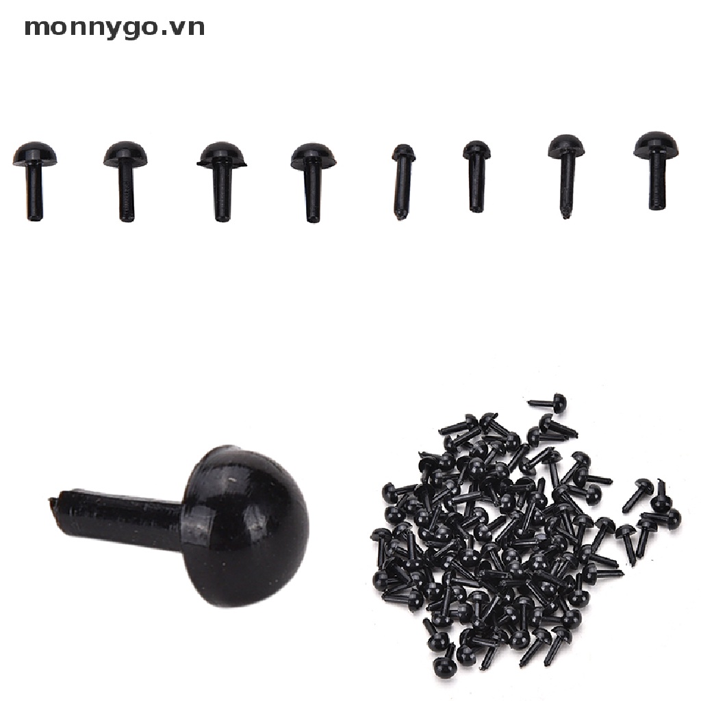 Set 100 Mắt Nhựa Màu Đen 4 Kích Cỡ Cho Búp Bê Thú Nhồi Bông DIY