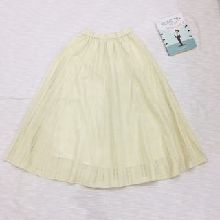 Chân váy midi Japan, chân váy voan xòe, 2 lớp dày dặn, màu trắng kem (2hand)