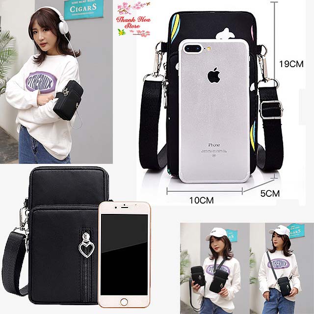 Túi đeo chéo nữ đi chơi vải dù chống nước thời trang nhỏ đẹp, nhiều ngăn đựng điện thoại, dễ thương màu đen, hồng giá rẻ | BigBuy360 - bigbuy360.vn