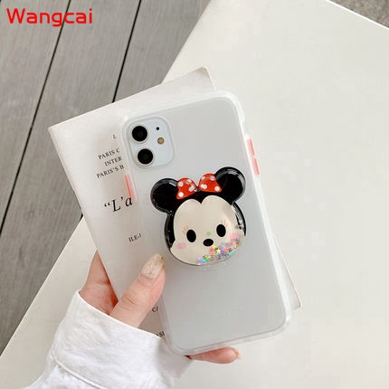 Samsung Galaxy J8 J6+ J6 J4+ J4 Plus 2018 J7 Prime 2015 J2 Core Case Mickey Minnie Bling Glitter Holder Stand Cartoon Cute Clear Transparent Soft Contrast Color Frame Matte Hard PC Case Cover