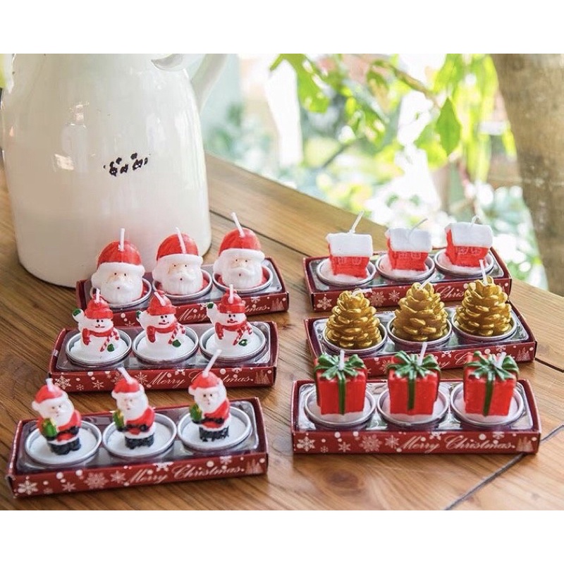 Set 3 Nến Hình Ngôi Nhà Ông Già Noel Và Người Tuyết Dùng Để Trang Trí Độc Đáo