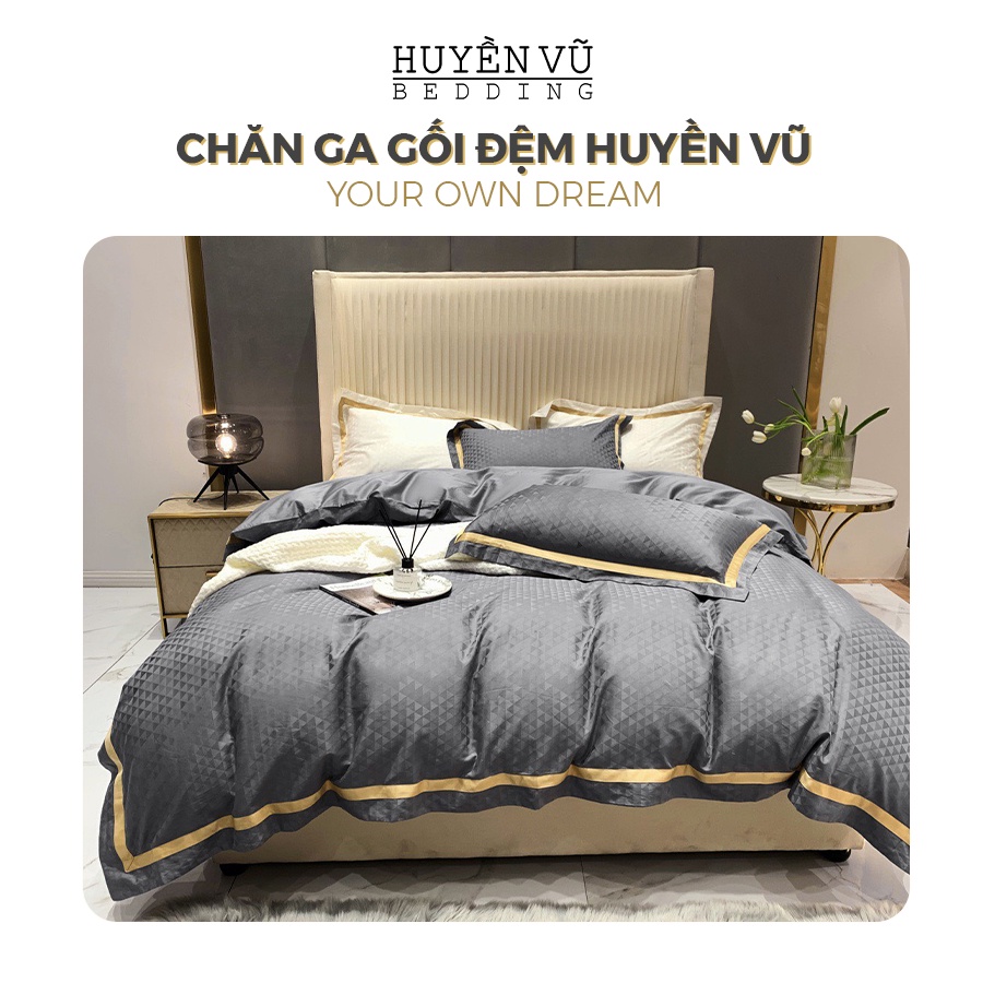 Set 4 món Bộ chăn ga gối CottonSateen 3D tam giác chìm - CHĂN GA GỐI ĐỆM HUYỀN VŨ