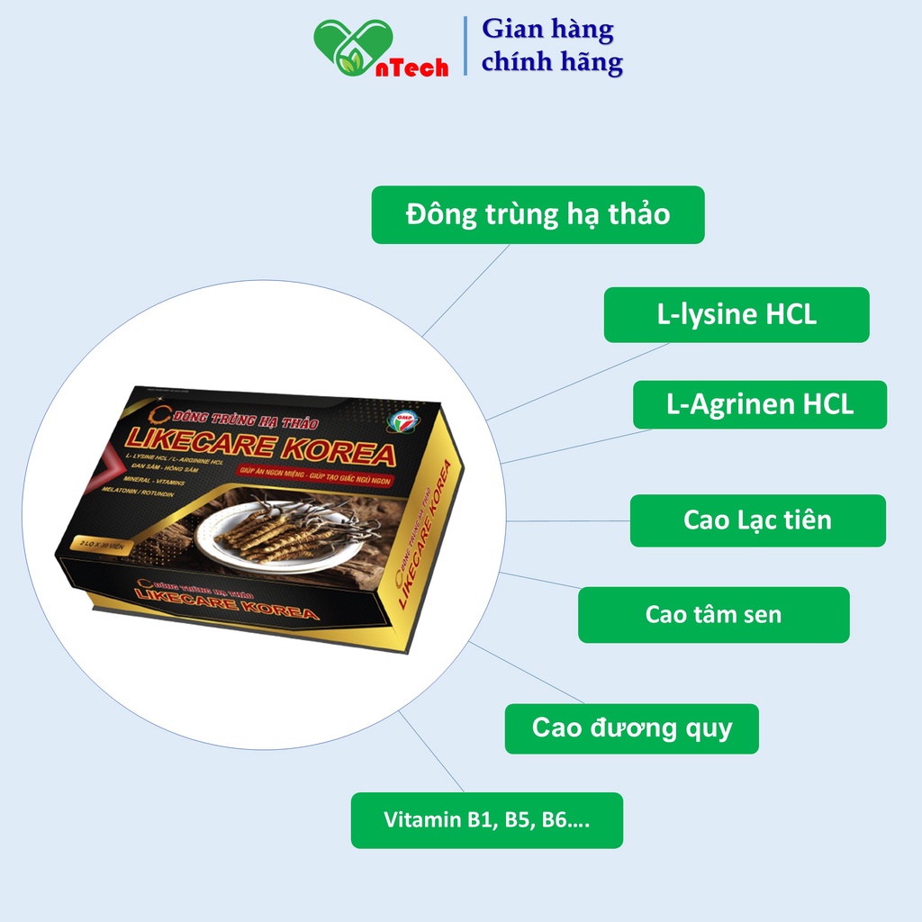 Đông trùng hạ thảo Everyday health LIKECARE KOREA ăn ngon ngủ tốt hỗ trợ trị biếng ăn mất ngủ bồi bổ cơ thể  hộp 60 viên