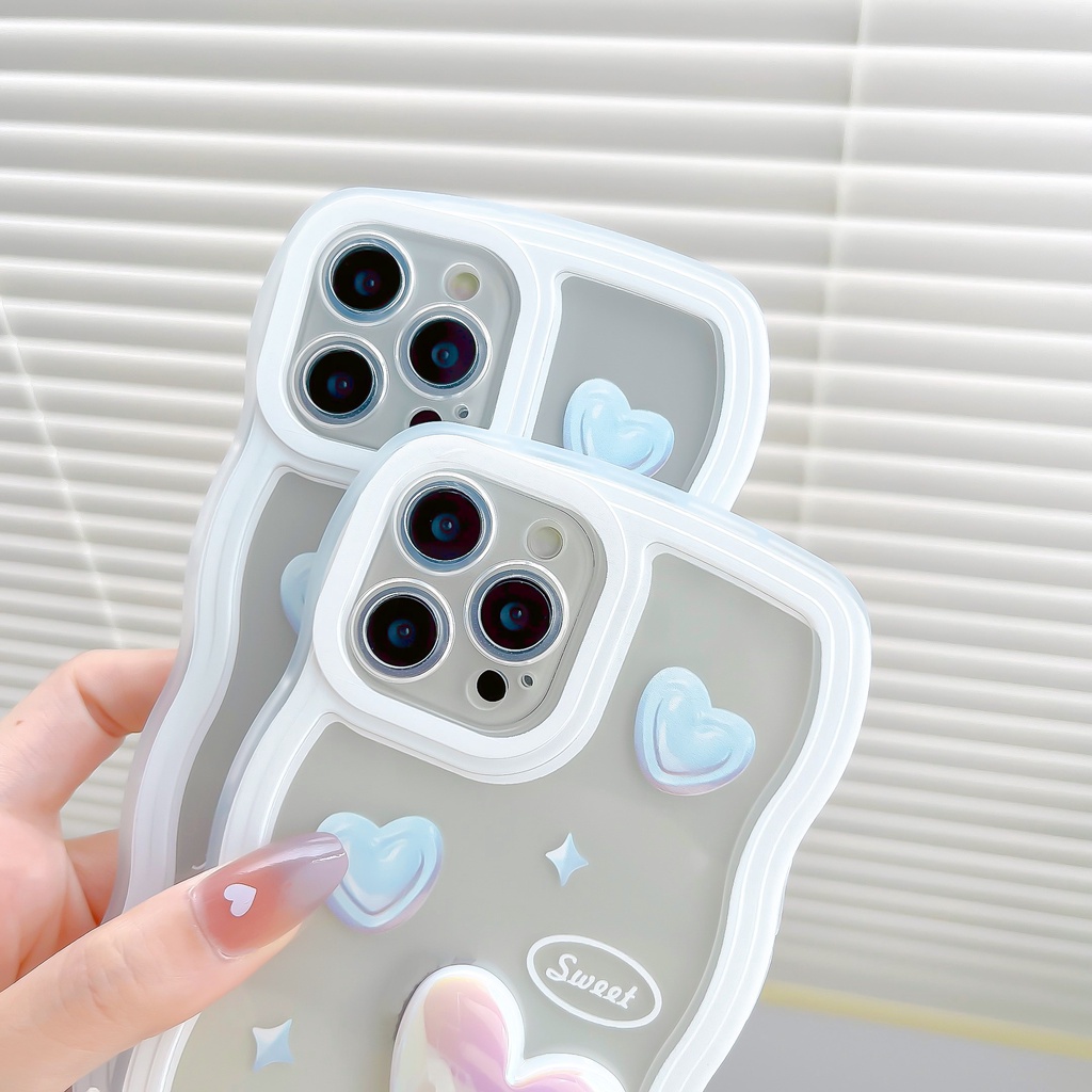 Ốp Điện Thoại Trong Suốt Chống Sốc Họa Tiết Trái Tim Viền Lượn Sóng Cho IPhone 13 12 11 Pro Max XS XR XS Max 7 8 Plus